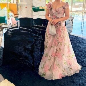 Organza Ruffled Rosette Gown - Wedding Guest Dress